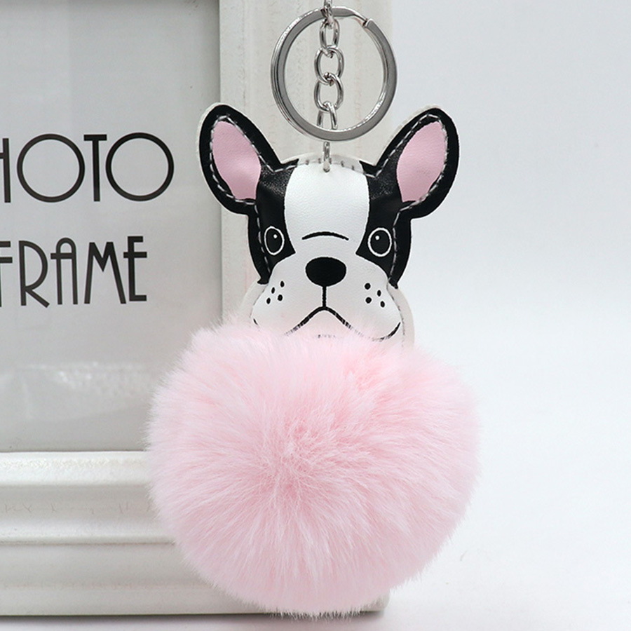 외국 무역 새로운 불독 봉제 가방 열쇠 고리 귀여운 강아지 모피 공 자동차 열쇠 고리 펜던트 보석