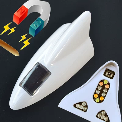 Shark Fin Solar Flash Light Car Antenna Warning Light Modified Roof Colorful Strong Magnetic Tail Light for Small Cars (vehicle antenna) - new-version-white-18-lights-magnetic-remote-control