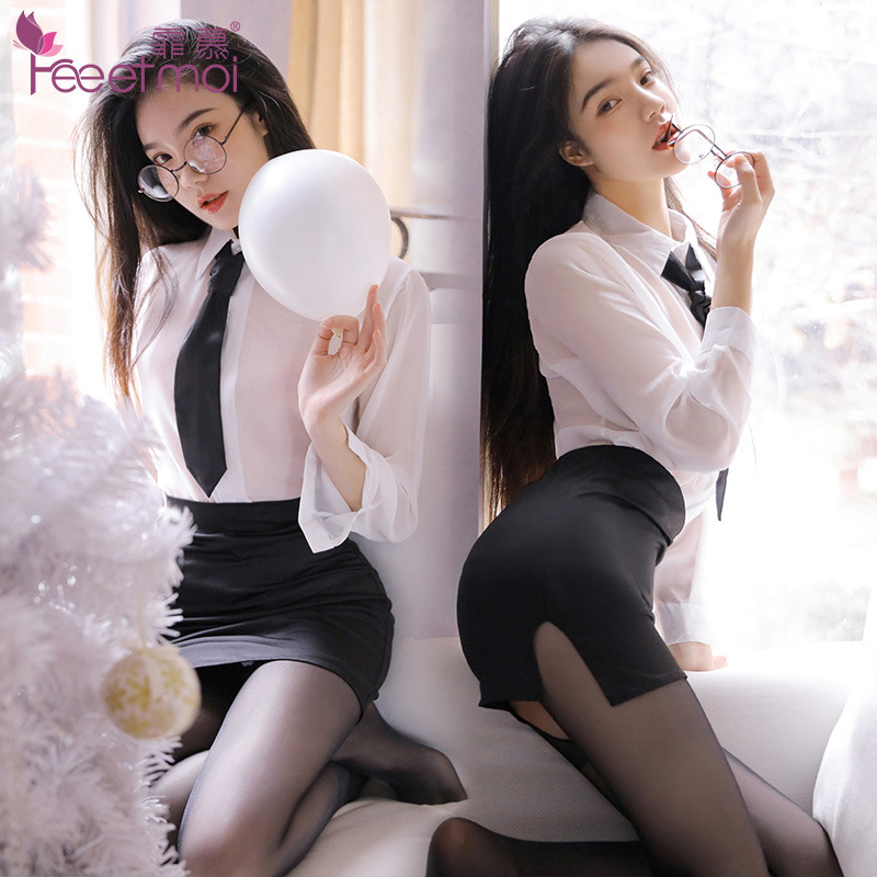 Sexy lencería sexy Secretario pasión traje pequeño pecho tentación transparente Super coqueto pijamas sexy uniforme de una pieza de entrega