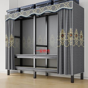 Bedroom Bold Thickeneded Sturdy Ly Cloth Wardrobe Large Capacity Installation-Free Steel Frame Sturdy Clothes Simple Home Storage Cabinet