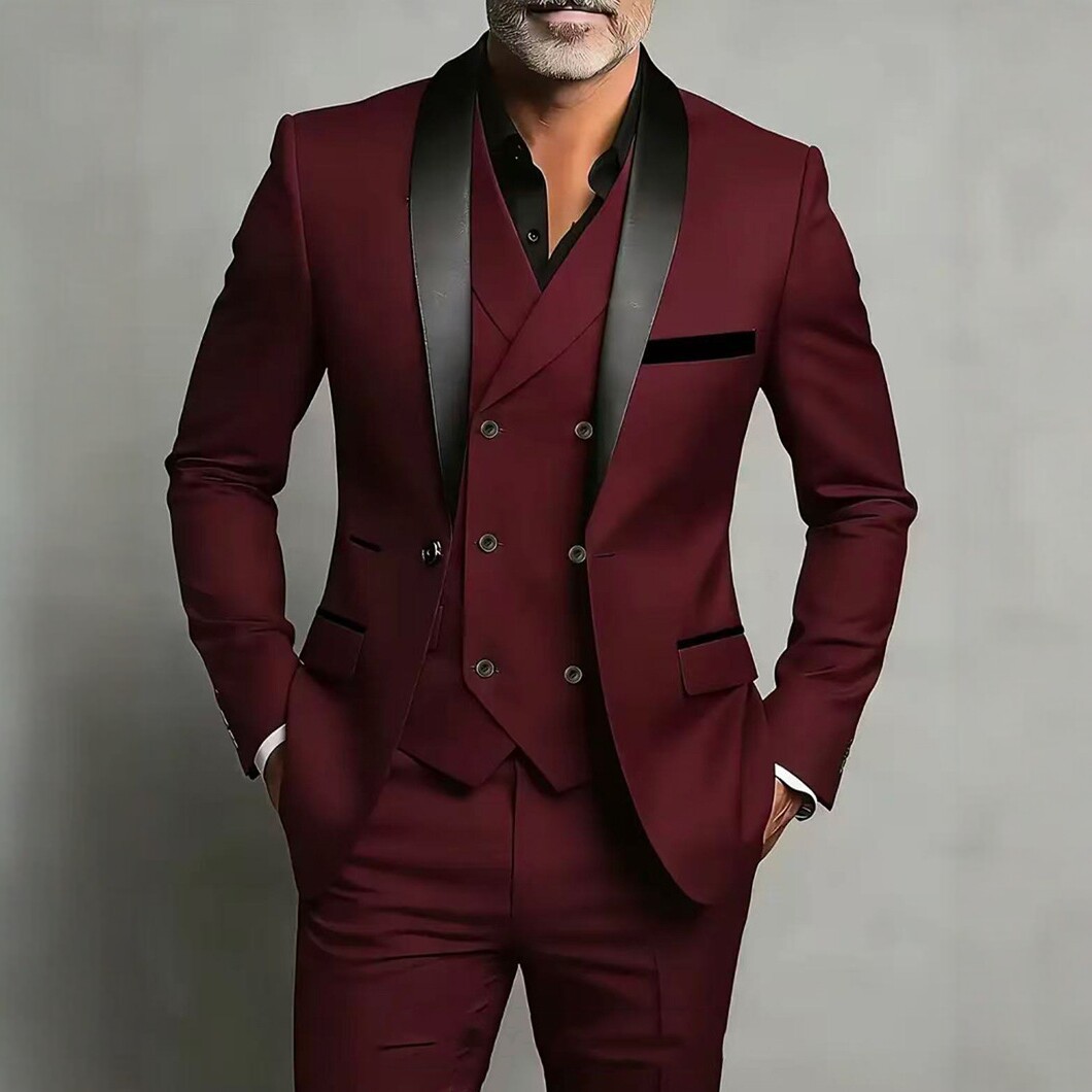 Men's Clothing Men's Slim Fit Three Piece Suit Double Slit Shawl Collar Formal Attire For Grooms Best Men Banquets_voghion.com