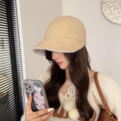 Zhao Lusi's same autumn and winter warm plush fisherman's hat, Korean style double-sided equestrian hat, casual and versatile peaked cap