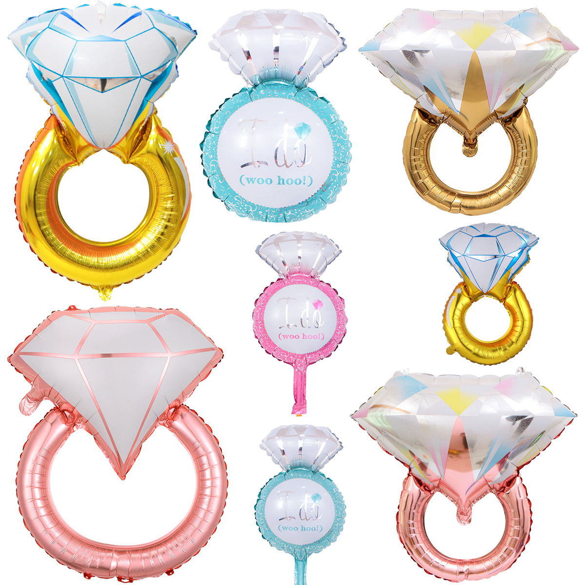 Nuevos globos de anillos de diamante, globos de aluminio coloridos con forma de anillo de diamante, globos de aluminio con forma de anillo para decoración de fiestas de boda y confesiones.
