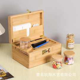 木质分格式收纳盒卷烟盒翻盖式烟丝收纳盒多用途分格储物盒木盒