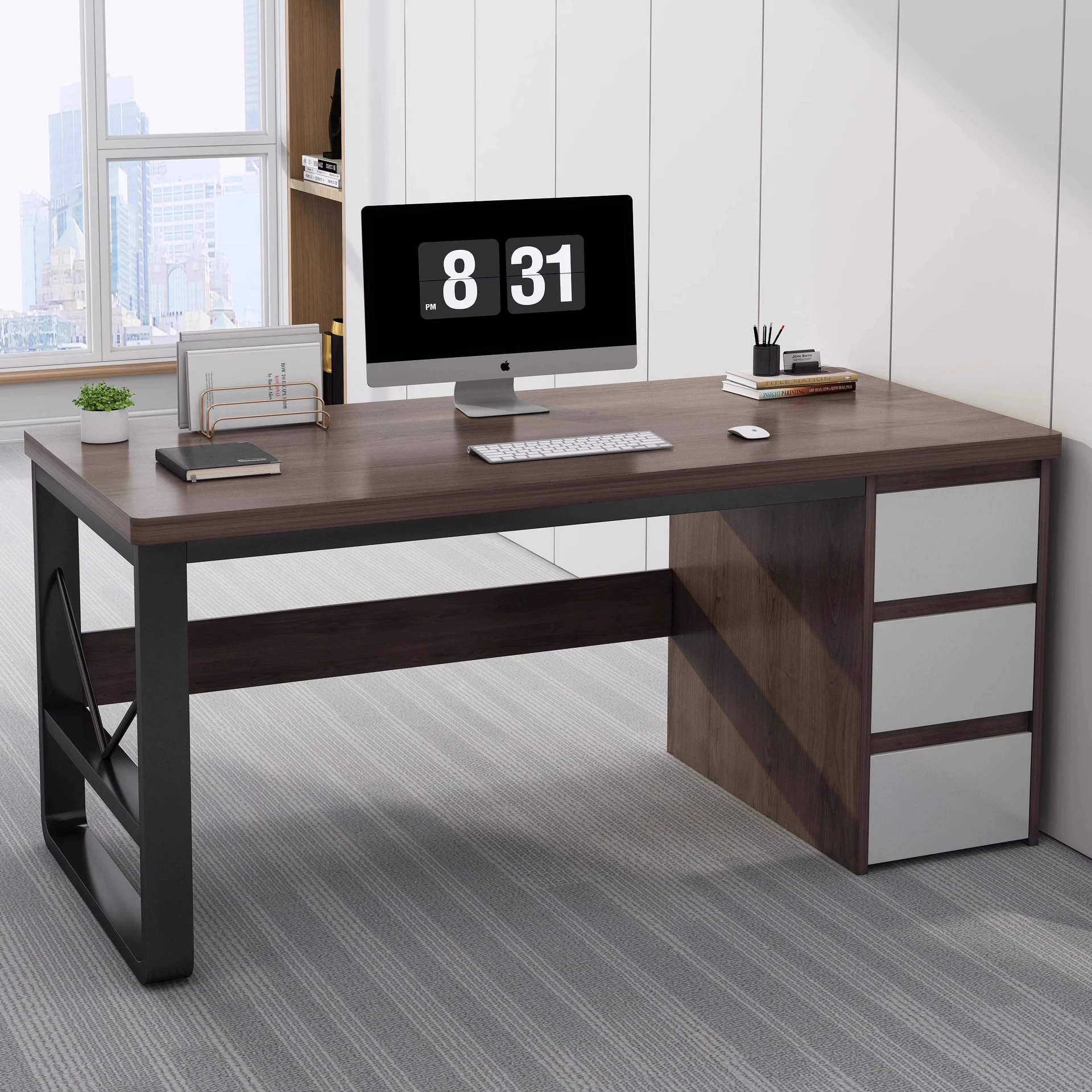 Компьютерный стол с большой столешницей, одноярусный, для дома, экономичный, офисный, рабочий, для учебы, современный, со стулом