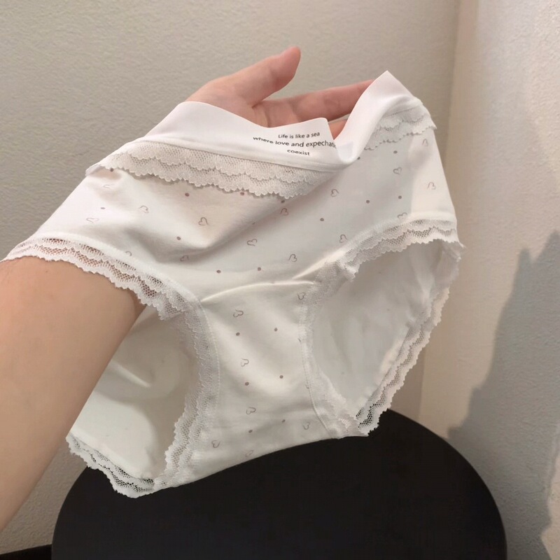 Cloud-Like Skin-Friendly Cotton French Lace Trim Women's Panties 10A Extended Crotch Breathable Hip-Hugging Full Cotton Crotch Panties for Women