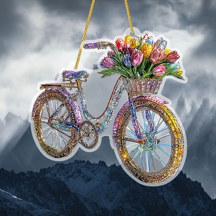 1 piece, 2D signage, with bohemian bicycle and tulips,