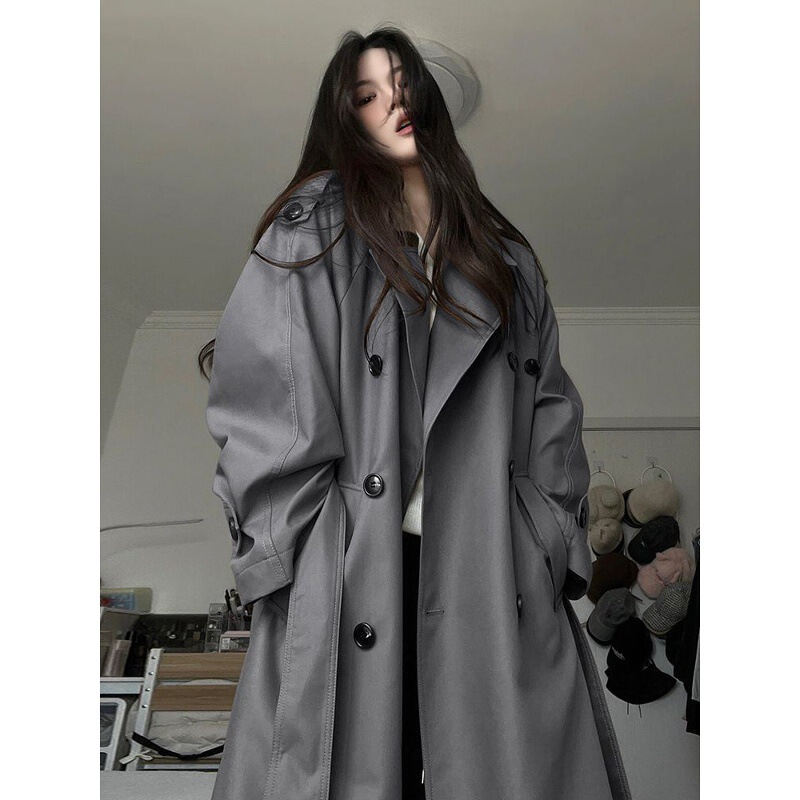 Gray Windbreaker Jacket Women's Mid-Length 2025 New Early Spring & Fall Korean Style Small High-End British Style Outwear