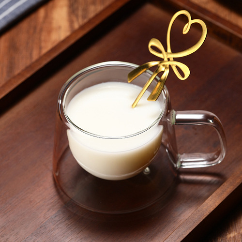 High-looking milk coffee cup, resistant cup with handle, souvenir, double-layer insulated glass cup