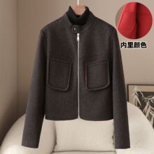 少量服饰2025春季新款10%天丝10%骆驼绒外套修身短款双面毛呢大衣