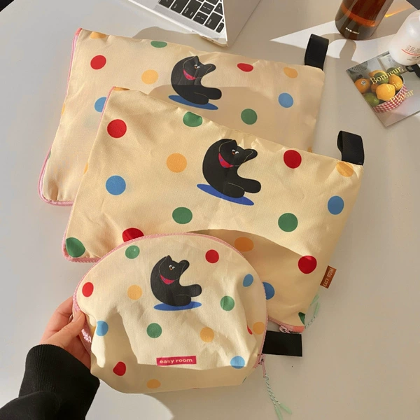 Polka dot black cat storage bag