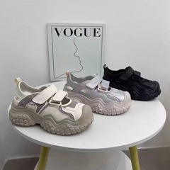 若紀厚底鏤空涼鞋2024夏季新款網面百搭魔術貼丑萌運動休閒老爹鞋