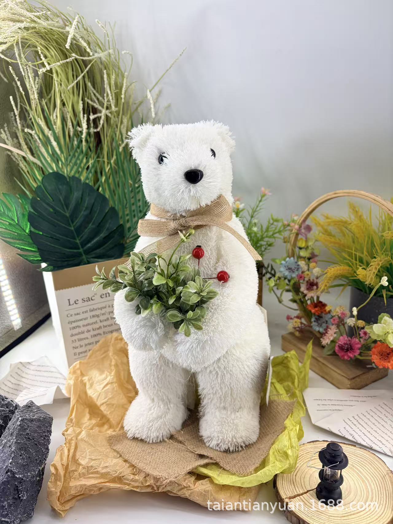 Cintas marrones de hoja verde de mano oso blanco artesanías de Navidad decoraciones en línea decoraciones de tiendas del hogar al por mayor image 6