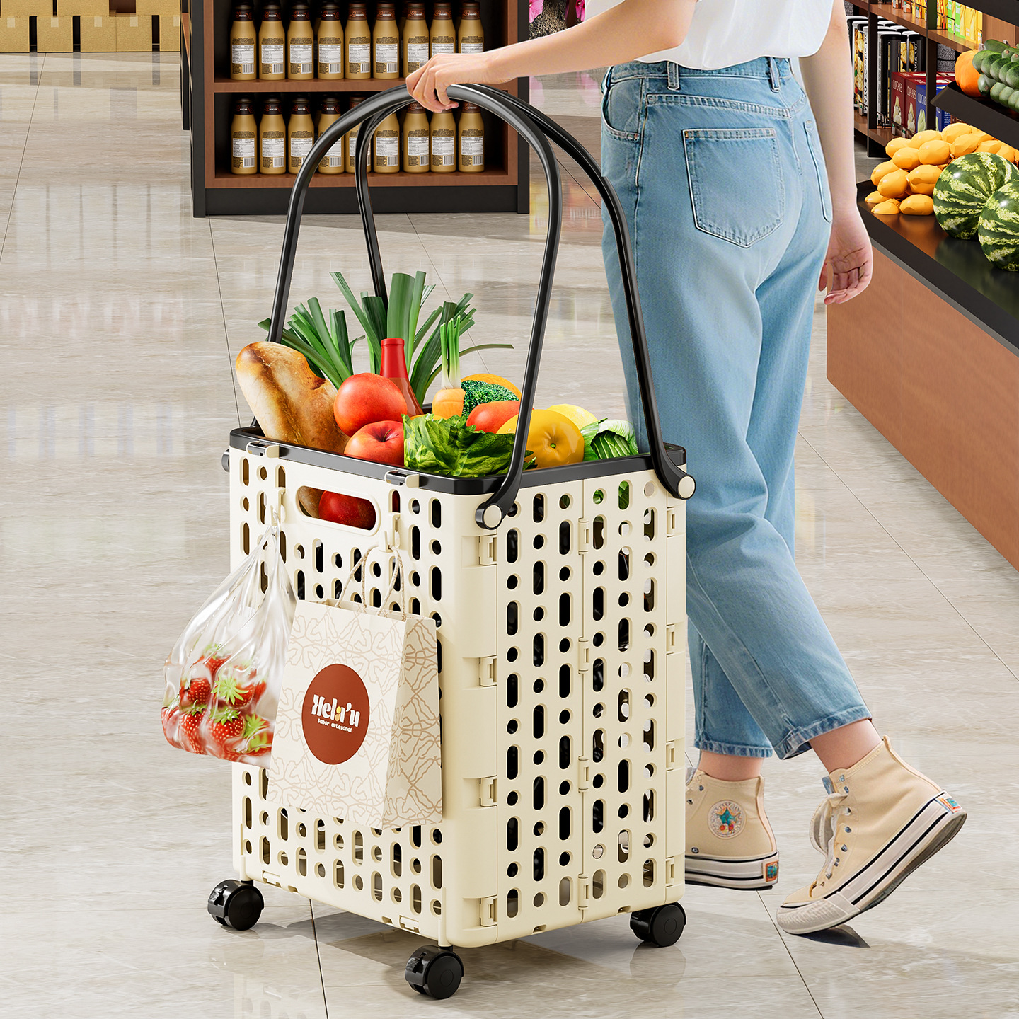 Multi-Functional Shopping Cart, Small Folding Trolley for Home Use, Suitable for Picking up Packages and Buying Groceries