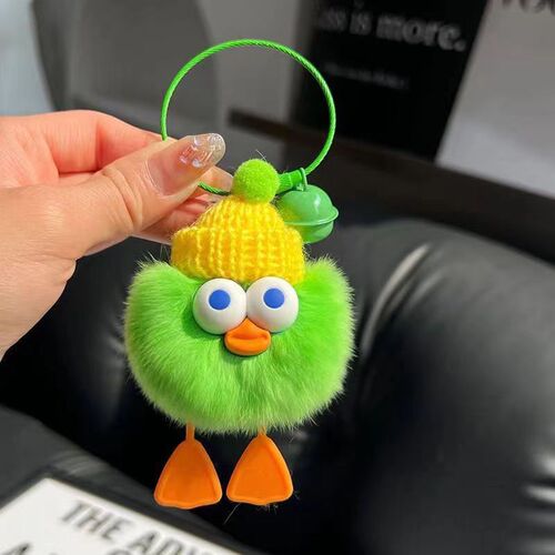 Cute imitation rex rabbit fur little duck car keychain pendant plush doll doll small briquettes schoolbag bag pendant