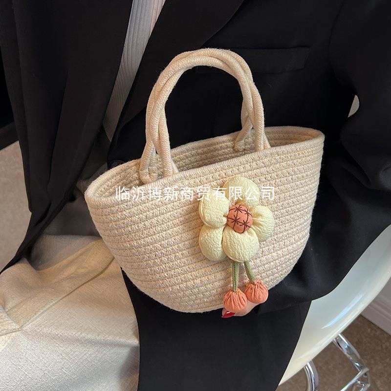 Bolso de mano de verano para mujer, estilo 2026, bolso tote tejido de cuerda de algodón, bolso de playa para viaje, venta al por mayor transfronteriza image 4