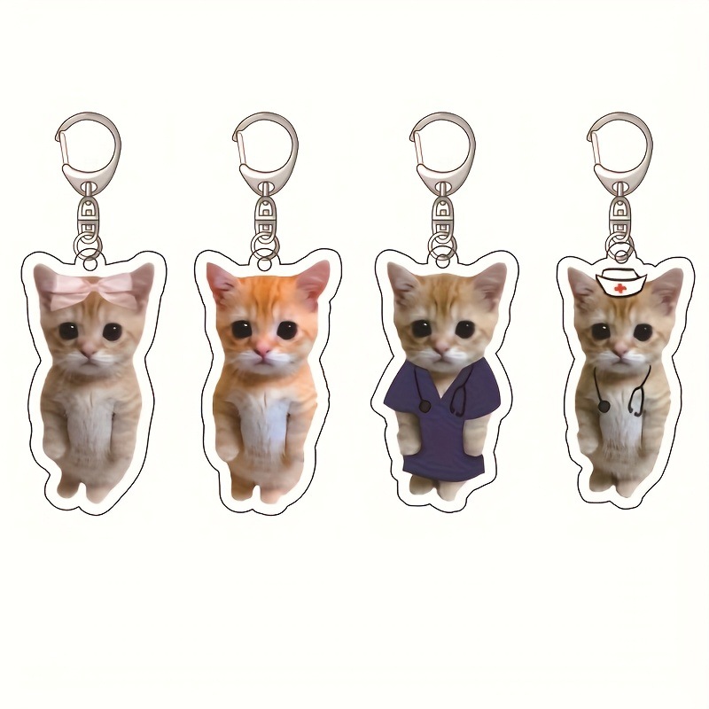 Nuevo colgante de llavero de gato de pie acrílico plano 2D transfronterizo