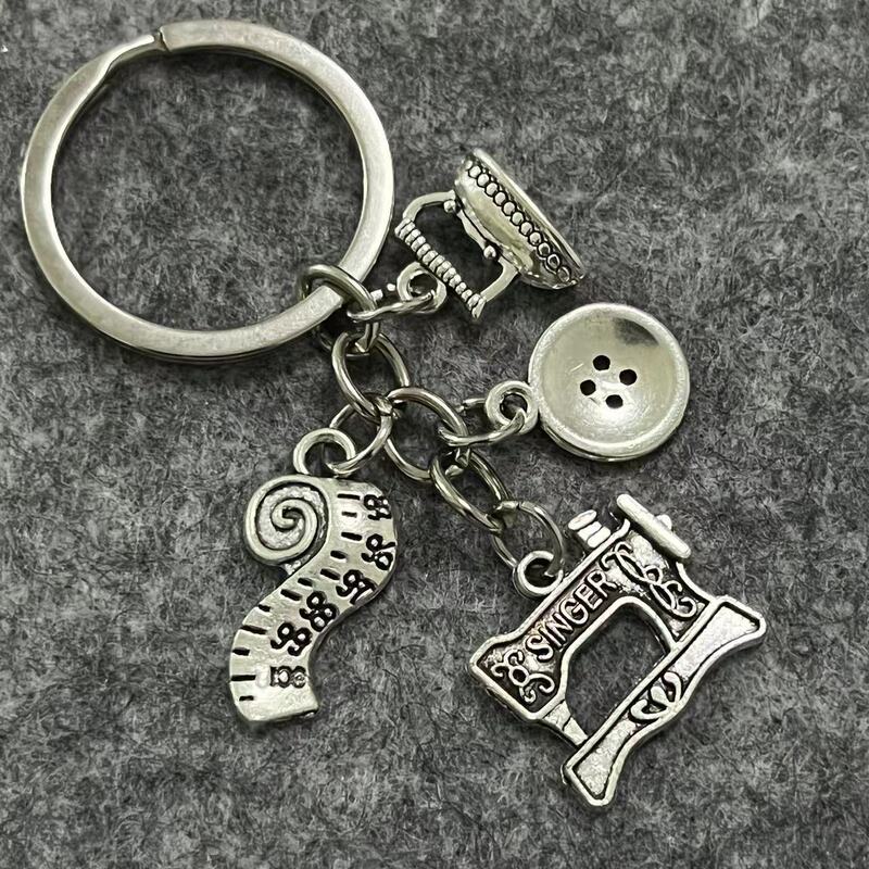 Sewing Machine Iron Button Scissors Woolen Clothes Needlework Tailor Creative Keychain Clothing Designer Accessories