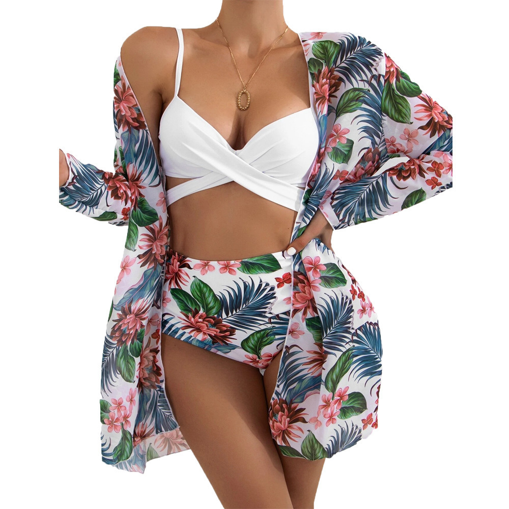 2022 new swimsuit Three Piece Bikini mesh split swimsuit women's Cross bikini_voghion.com