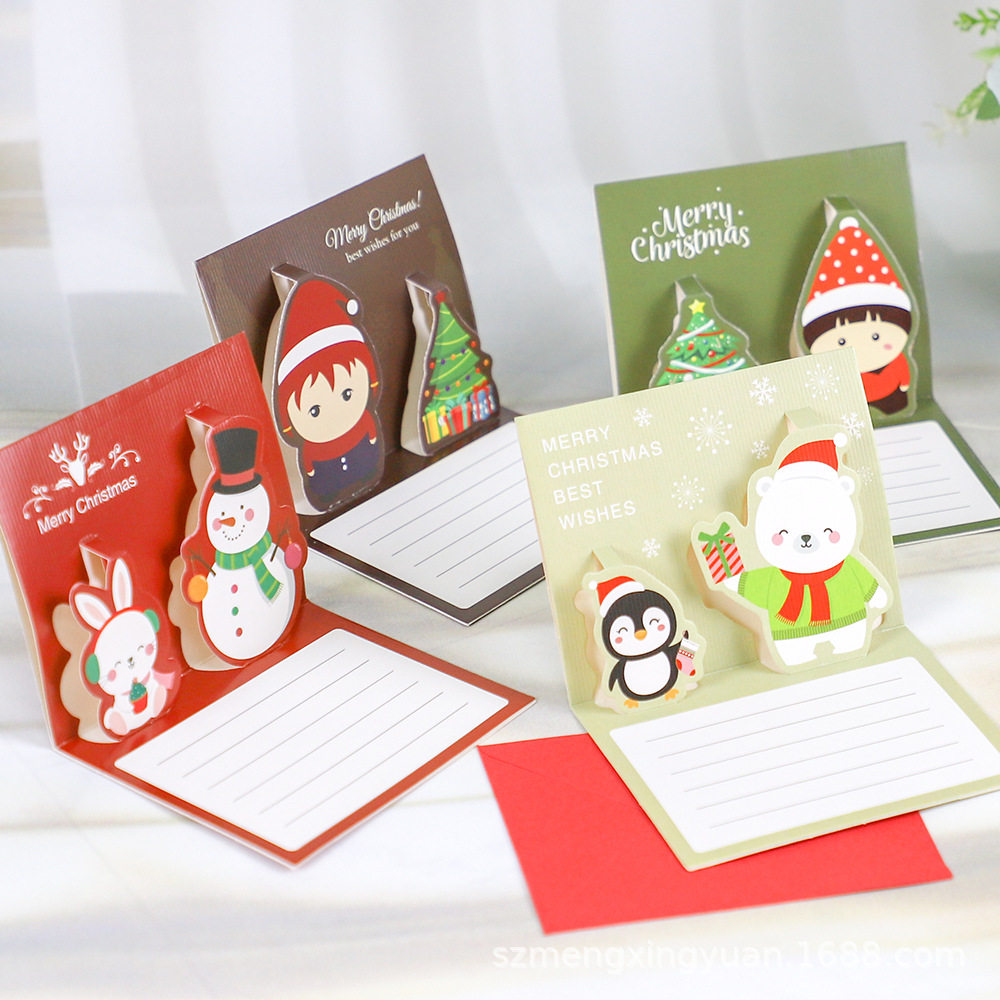 Regalos de Navidad creativos tarjetas de regalo de decoración con sobre de felicitación cartón de dibujos animados tridimensional tarjeta de mensaje de Santa