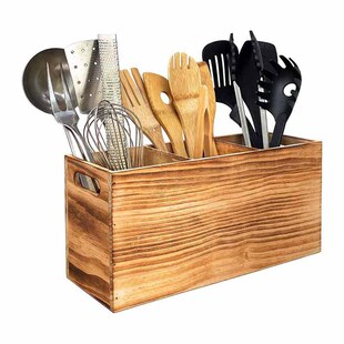 Wooden Three-Compartment Tableware Storage Box, Spoon, Shovel, Chopsticks, Tableware Storage Box, Storage Rack, Kitchen Customization