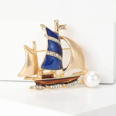 Smooth Sailing Enamel Sail Brooch Classy Niche Classy Classy Corsage Pearl Retro Brooch Clothing for Women (Yaxa sancaqları) - x0378-sail-blue