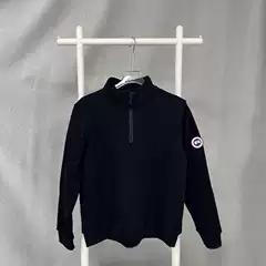 Cross-Border Big Goose Half-Zip Solid Color Badge Autumn and Winter Velvet Sweatshirt Pullover Long-Sleeved Men's Style