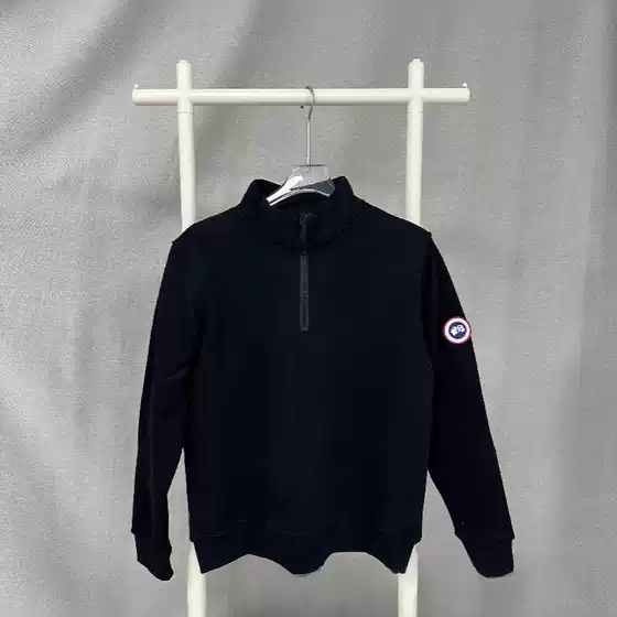 Cross-Border Big Goose Half-Zip Solid Color Badge Autumn and Winter Velvet Sweatshirt Pullover Long-Sleeved Men's Style