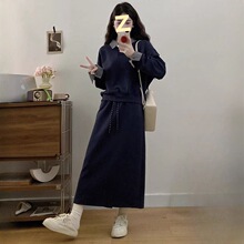 大码胖mm假两件卫衣半身裙两件套女秋季新款显瘦遮肉休闲裙子套装