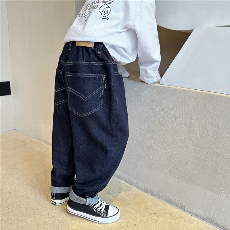 子供服、男の子ジーンズ、子供秋パンツ、春秋中型男の子ハンサムトレンドパンツ、ハンサムストリートパンツ|undefined