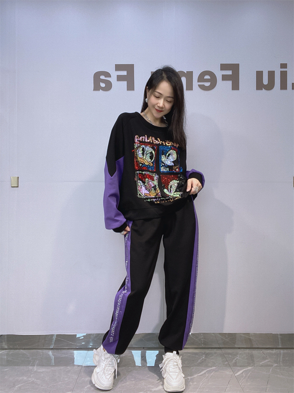 Conjunto Talla Grande de Manga Larga y Pantalón para Mujer Set de 2 Piezas de Algodón
