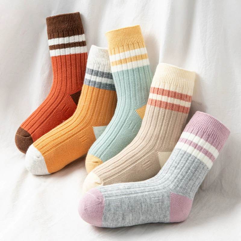Детские носки Tangram, детские носки, осенне-зимние толстые хлопковые носки для девочек, Разноцветные полосатые, длинные хлопковые носки для детей среднего и большого размера