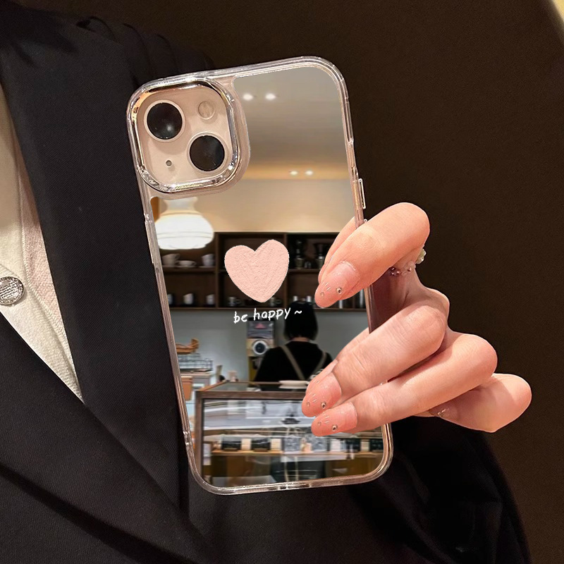 Simple Pink Heart Iphone17Promax Mobile Phone Case 16Plus New Model 12Pro Fashionable 11 Mirror Silver Frame