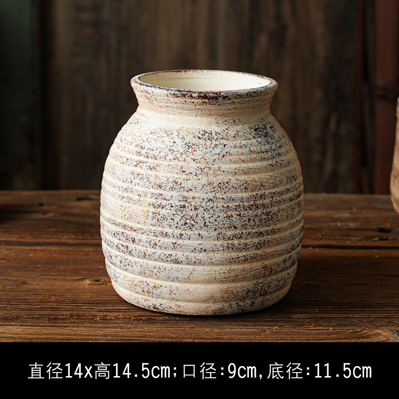 セラミック花瓶、レトロなわびさびスタイルのB&B装飾、中世の粗い陶器アートフラワーアレンジメント、家庭用家具、陶器のポット