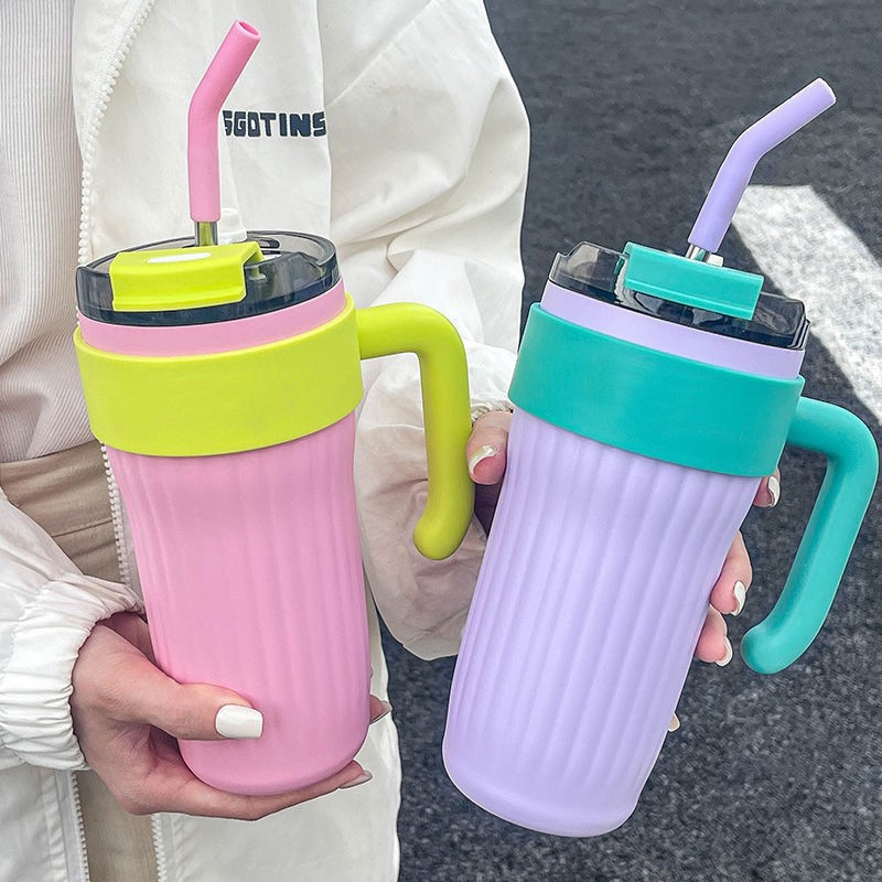 American handle coffee cup 316 stainless steel thermos cup high color value straw cup large capacity ice bully car cup