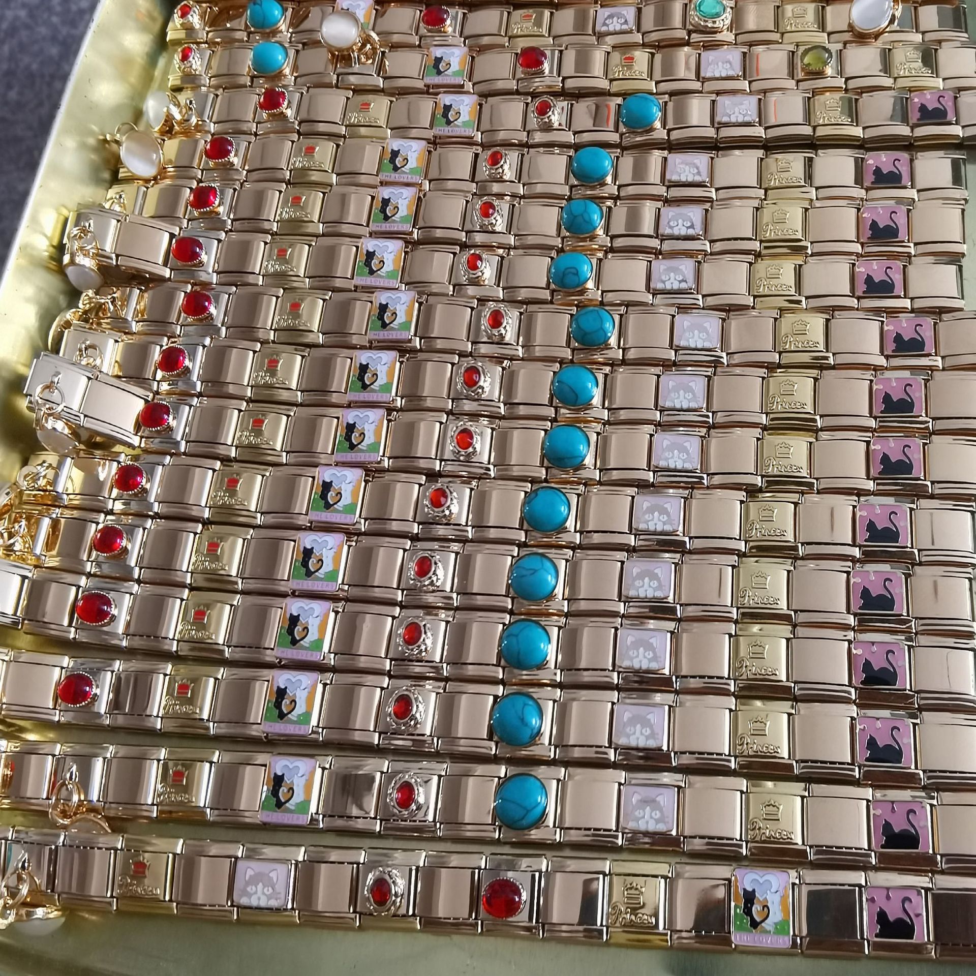 AliExpress Venta caliente DIY9mm módulo pulsera amor corazón doble melocotón corazón joya serie de costura de acero inoxidable pulsera de una sola pieza