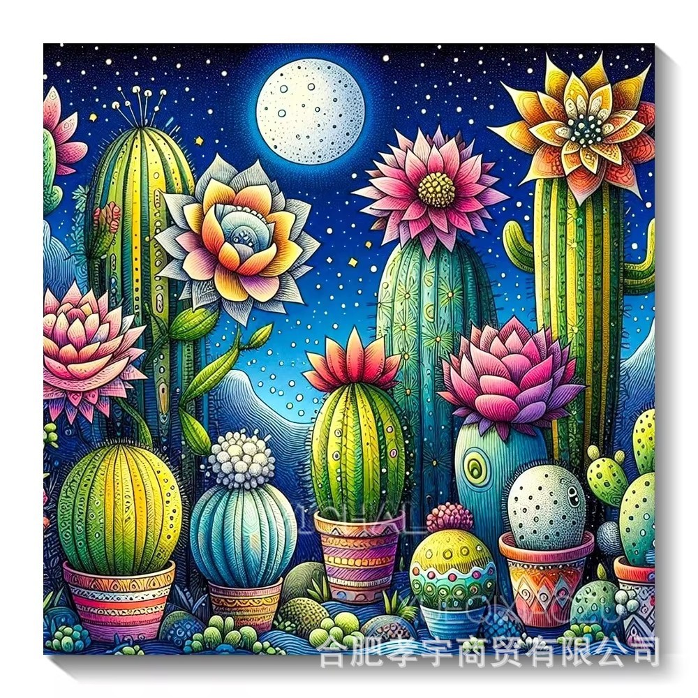 Lienzo de aceite de punto de cruz hecho a mano 5D nueva serie de plantas de cactus pintura de diamantes completo dormitorio de punto de cruz de diamantes