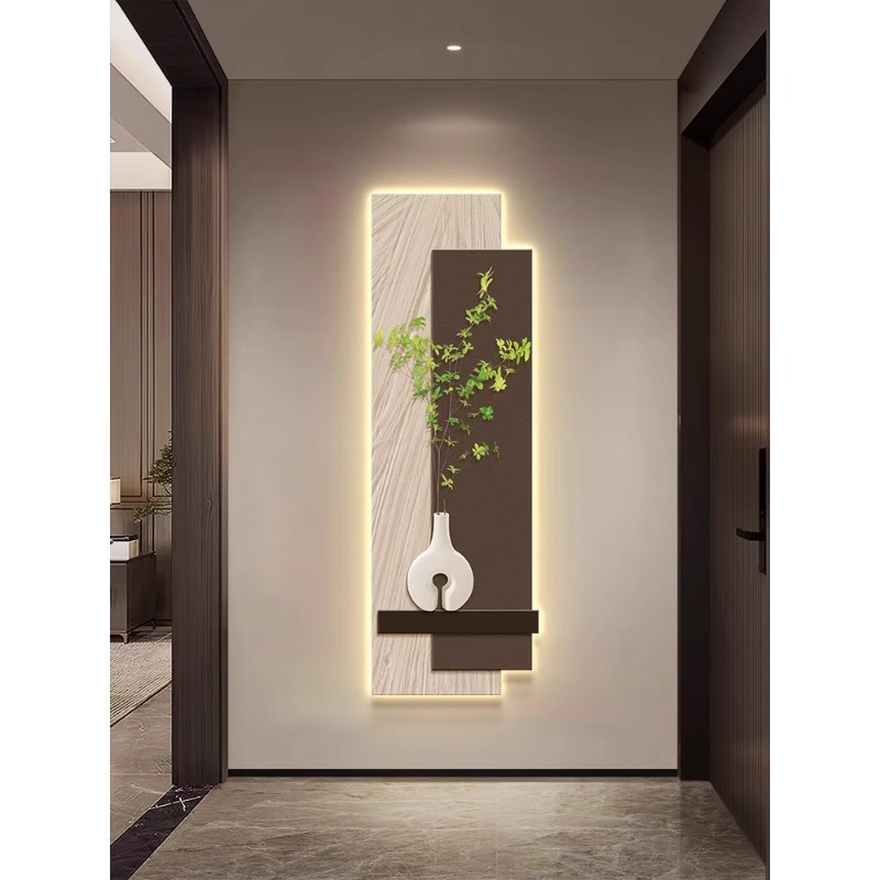 Porch decorative painting led lighting painting log wind living room high-end entrance facing the door painting corridor aisle mural