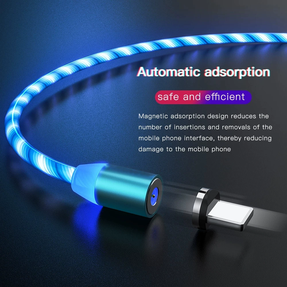 Magnetic cable lit LED Micro USB cable charging is suitable for Apple's millet magnet charging cable