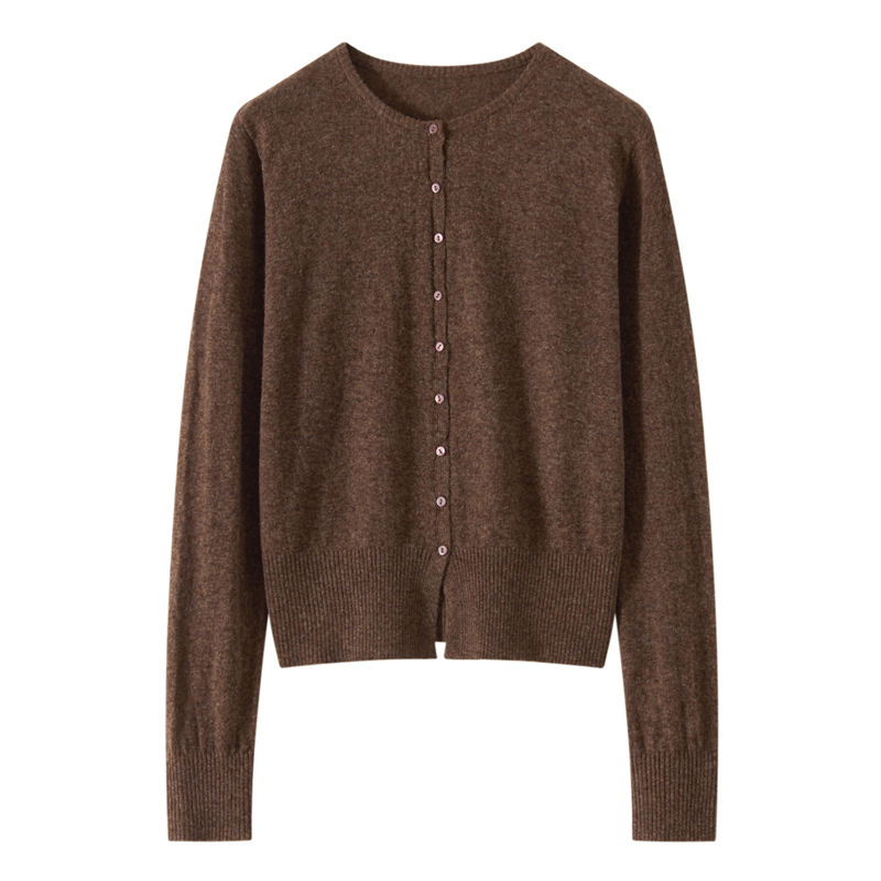 2026 Spring and Autumn New Fine Wool Round Neck Knitted Cardigan for Women, Solid Color, Loose Fit, Versatile Top Jacket