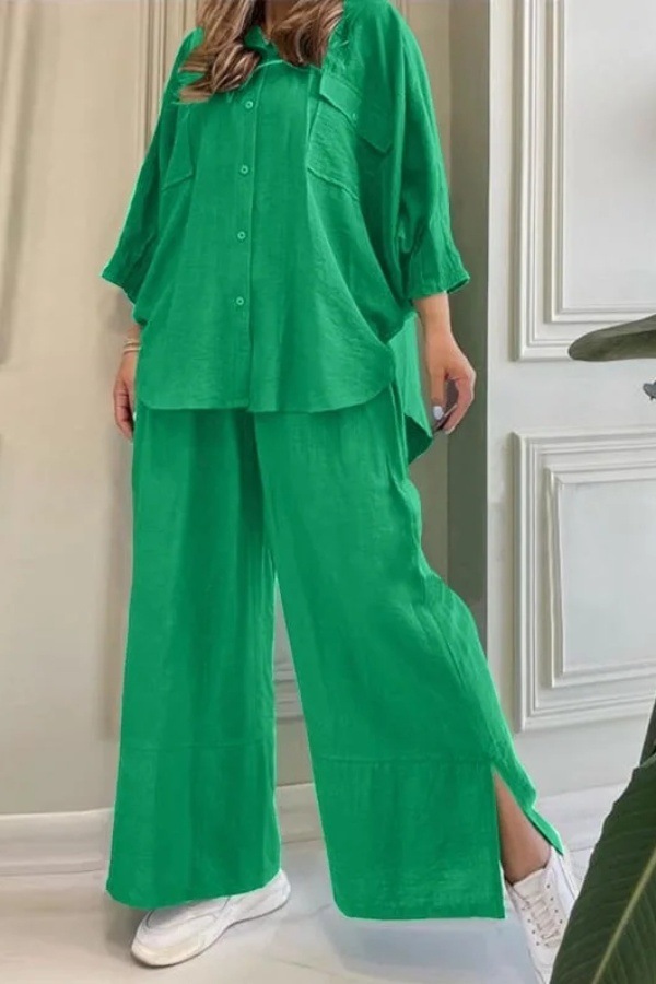 Damen Zweiteiler Set Mit Hemd Und Weiter Hose Im Casual Stil_voghion.com