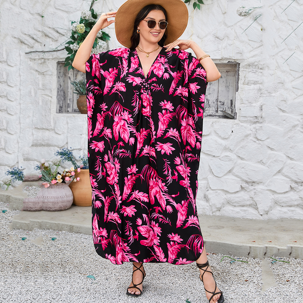 2024 nueva blusa de playa transfronteriza rayón Impresión de posicionamiento tejida a mano más vestido de tamaño falda de playa de vacaciones