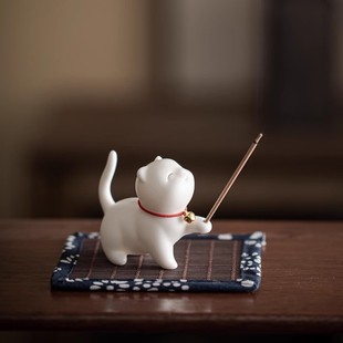 Cute kitten ceramic incense burner decoration soft cute healing tea pet pen holder home indoor line incense holder Sandalwood Road