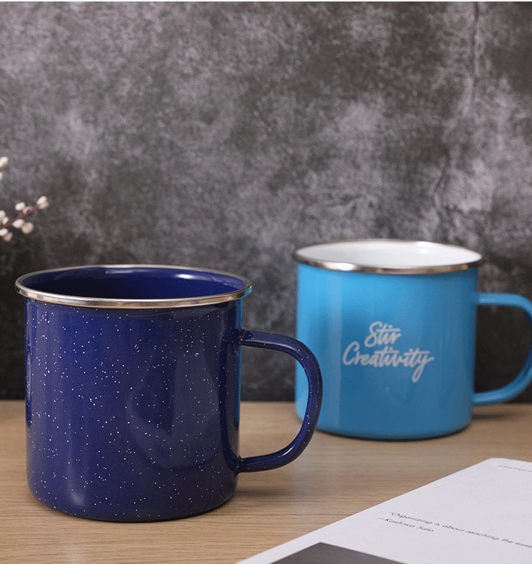 厂家直供搪瓷杯马克杯复古怀旧搪瓷杯马克杯老式茶缸带盖搪瓷茶缸