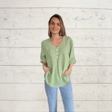 2025欧美跨境女装新款亚马逊女士纽扣V领上衣T恤透气时尚宽松款式