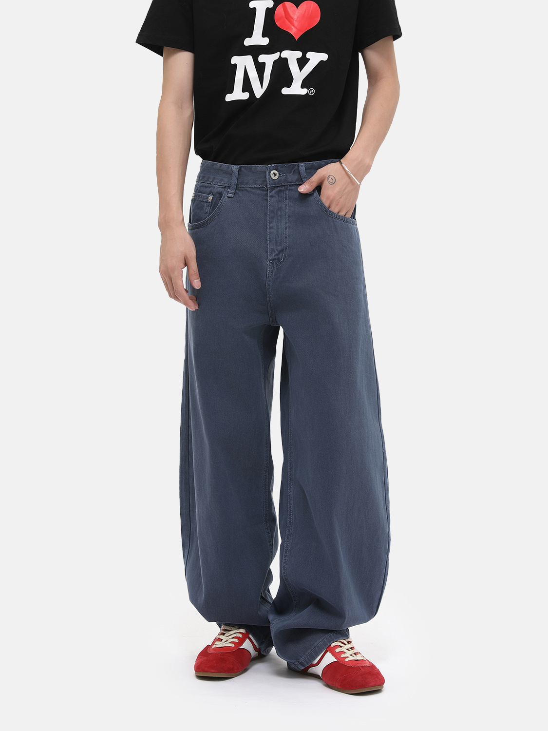 MTLCLOTHES para hombre | Pantalones de cimitarra azul real de estilo coreano, pantalones vaqueros lavados con fregona de pierna ancha y todo fósforo