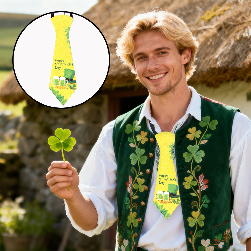 Día de San Patricio de los niños irlandeses corbata de trébol decoración de la fiesta de dibujos animados perezoso corbata sin nudos