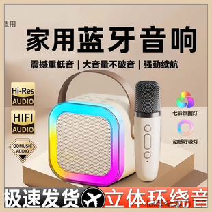 [Colorful Light] 1 Set Bluetooth Karaoke Audio Handheld Microphone Singing Instrument Speaker Children's Family Ktv