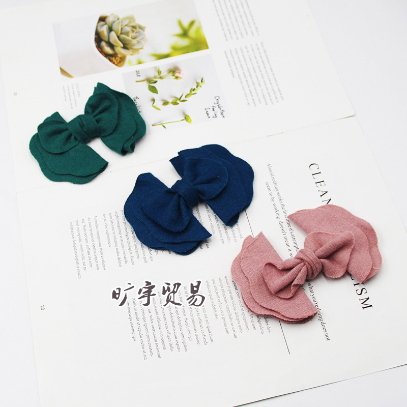 現貨兒童寶寶針織呢料蝴蝶結半成品diy手工頭夾發箍飾品配件批發