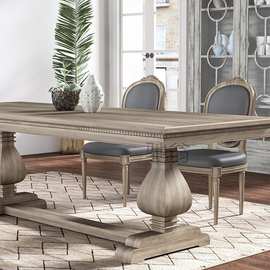 棙T美式实木做旧餐桌椅组合复古乡村长方形桌子法式客厅家用长桌